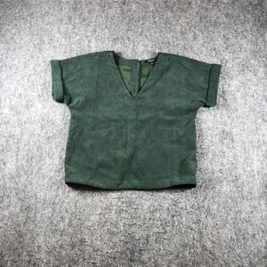 Madewell Corduroy Blouse Womens XS Green V Neck Button Back Top